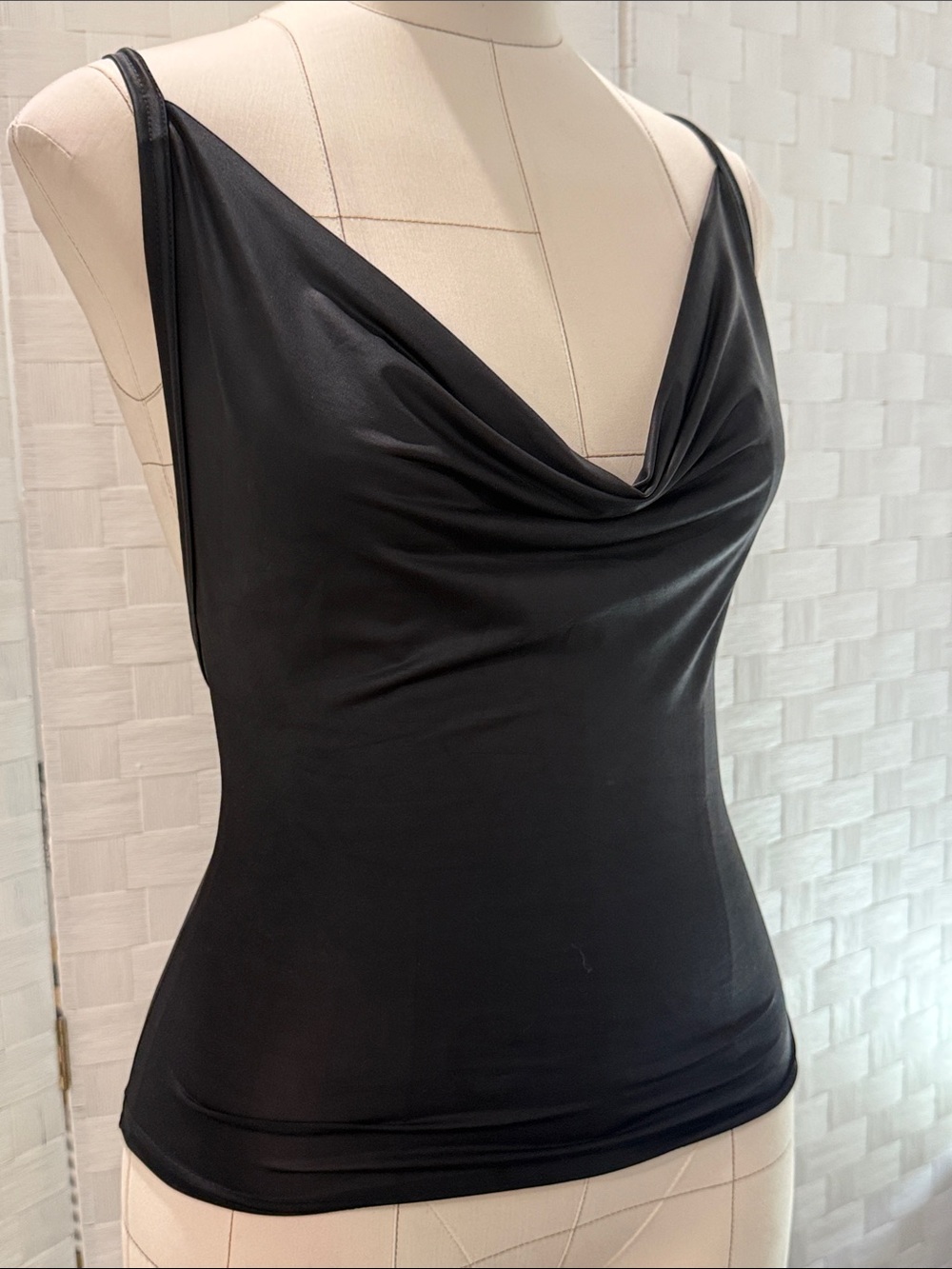 Black Cowl Neck Camisole Top -Made in Italy S stretchy